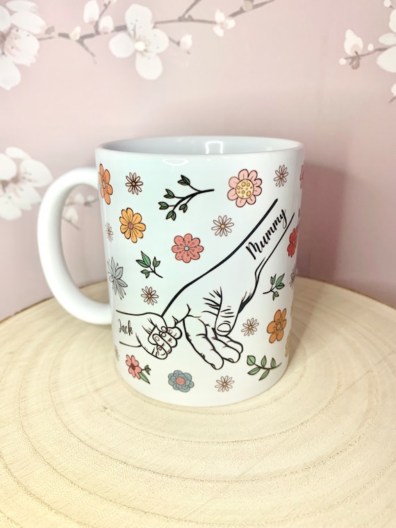 personalised mummy mug, mothers day mug, mummy birthday gift, mum and children hands mug new mum gift, gift from children