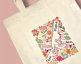 Personalised Mama tote, Mummy gift from children, mama tote bag, floral tote with children’s names
