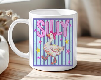 Silly goose preppy striped mug, silly goose gifts