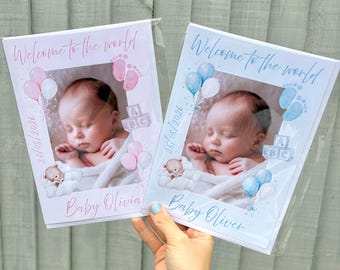 Personalised New Baby Card, Welcome to the World Baby Girl or Boy, Custom Photo Baby Name & Birth Date, New Baby Keepsake Card