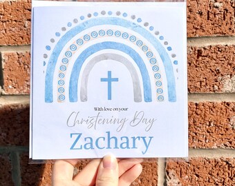 Personalised Christening card for boy with name