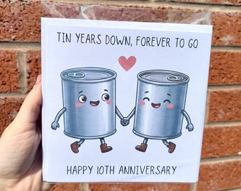 10th Wedding Anniversary card, Tin anniversary card