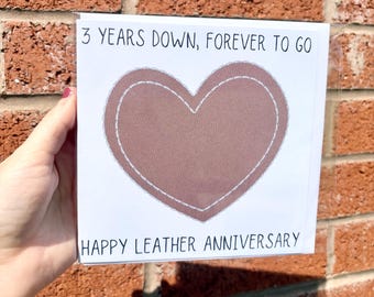 Three Year Leather Anniversary Card, Happy 3rd Wedding Anniversary