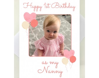 first birthday as my Nanny personalised photo Birthday card, Nanny card from bump, Grandma Birthday card, Nanny keepsake