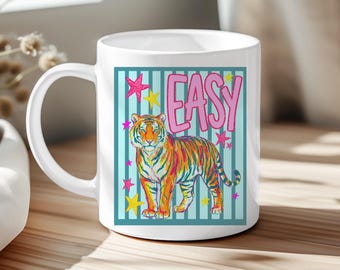 Easy tiger preppy striped mug, tiger print gifts