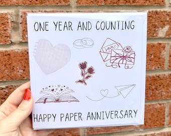 One Year Paper Anniversary Card, Happy First Wedding Anniversary