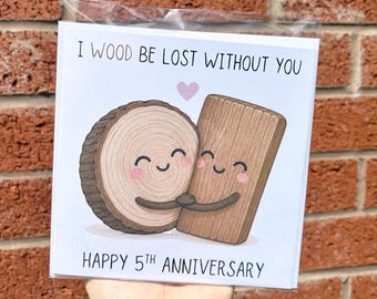 5th Wedding Anniversary card, wooden anniversary card
