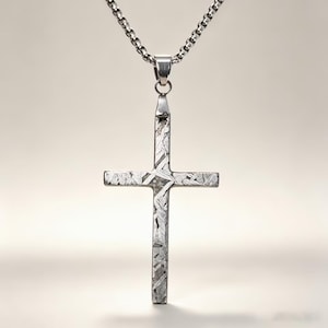 Colgante de cruz de meteorito natural, collar con cruz de roca espacial con patrón único de Widmanstätten, regalo espiritual.
