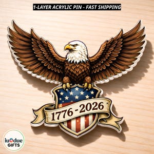 Insignia del águila del 4 de julio, pin del águila calva de Proud America, escudo con alas de la libertad, regalo patriótico del Día de la Independencia, bandera de EE. UU., vitral de imitación