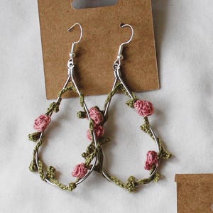 Rose Garden Micro Crochet Earrings - Vines with Roses