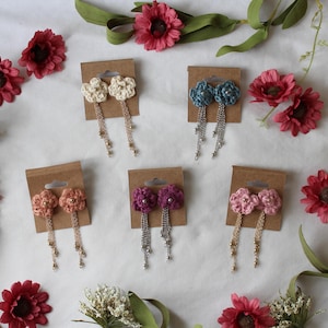 Crochet Earrings Flower with Dangles