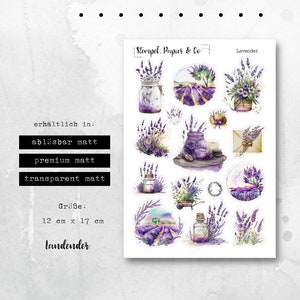 Foglio di adesivi lavanda, elementi lavanda, viola | Adesivi per la decorazione di bullet journal, agenda e calendario in stile acquerello