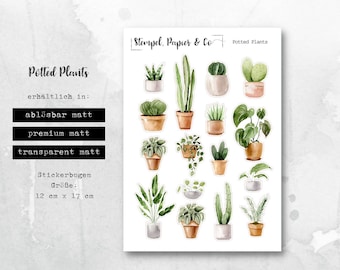 Sticker sheet potted plants | Stickers for bullet journal, planner, calendar and Hobonichi | Watercolor