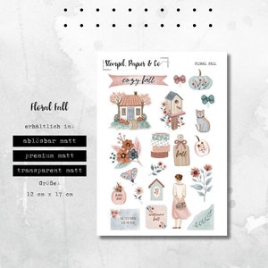 Stickerbogen mit süßen floralen Herbstmotiven, jeweils einzeln ablösbare Dekorationssticker für Bullet Journal, Planer und Kalender