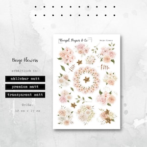 Stickerbogen Blumen, Blumenbouquets in beige, rosé | Sticker zur Dekoration im Bullet Journal, Planer und Kalender im Aquarellstil