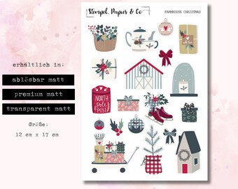 Sticker sheet with Christmas motifs in farmhouse style, individually removable stickers for bullet journal, planner, calendar