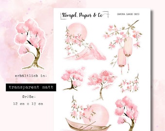 Sticker sheet with cherry blossoms, sakura, individually removable stickers for decorating in bullet journals, planners and calendars