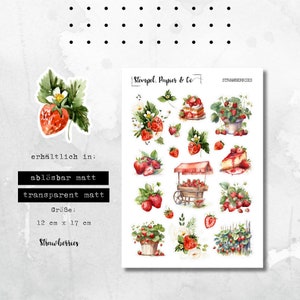 Stickerbogen mit Erdbeeren, Erdbeer Motiven, einzeln ablösbare Sticker zum Dekorieren für Bullet Journal, Planer und Kalender