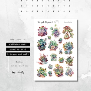 Stickerbogen Sukkulenten, Pflanzen Steingarten, einzeln ablösbare Sticker für Bullet Journal, Planer und Kalender