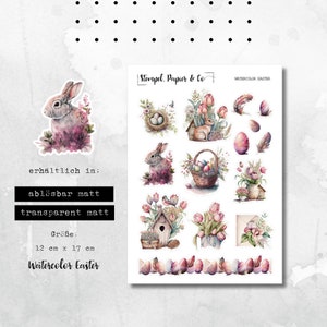 Stickerbogen mit Oster Motiven in Rosétönen, einzeln ablösbare Sticker zum Dekorieren für Bullet Journal, Planer und Kalender