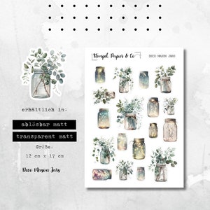 Stickerbogen Einmach Gläser, einzeln ablösbare Sticker Motive zum Dekorieren für Bullet Journal, Planer und Kalender