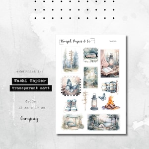 Folha de adesivos de camping, adesivos removíveis individualmente com motivos decorativos para camping para bullet journals, planners e calendários