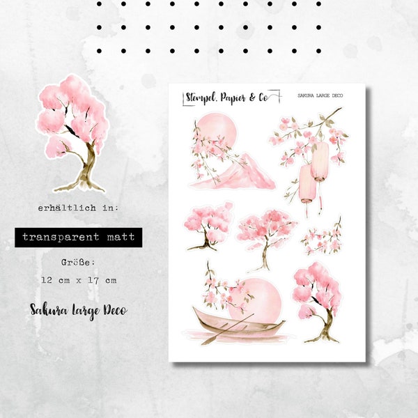 Stickerbogen mit Kirschblüten, Sakura, einzeln ablösbare Stickern zum Dekorieren im Bullet Journal, Planer und Kalender