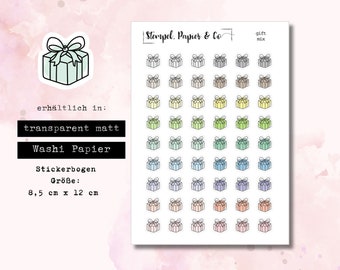 Sticker sheet gift, present - individually removable stickers in transparent matt or washi for bullet journal, planner and calendar