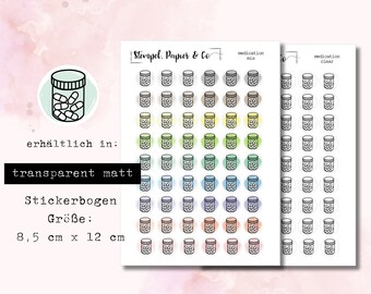 Sticker sheet medication, tablets, individually removable circular stickers transparent matt | Stickers for bullet journal, planners and calendars