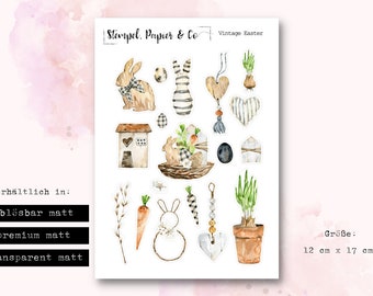 Sticker sheet with elements for Easter in vintage style | Stickers for decoration in bullet journal, planner and calendar | Watercolor style