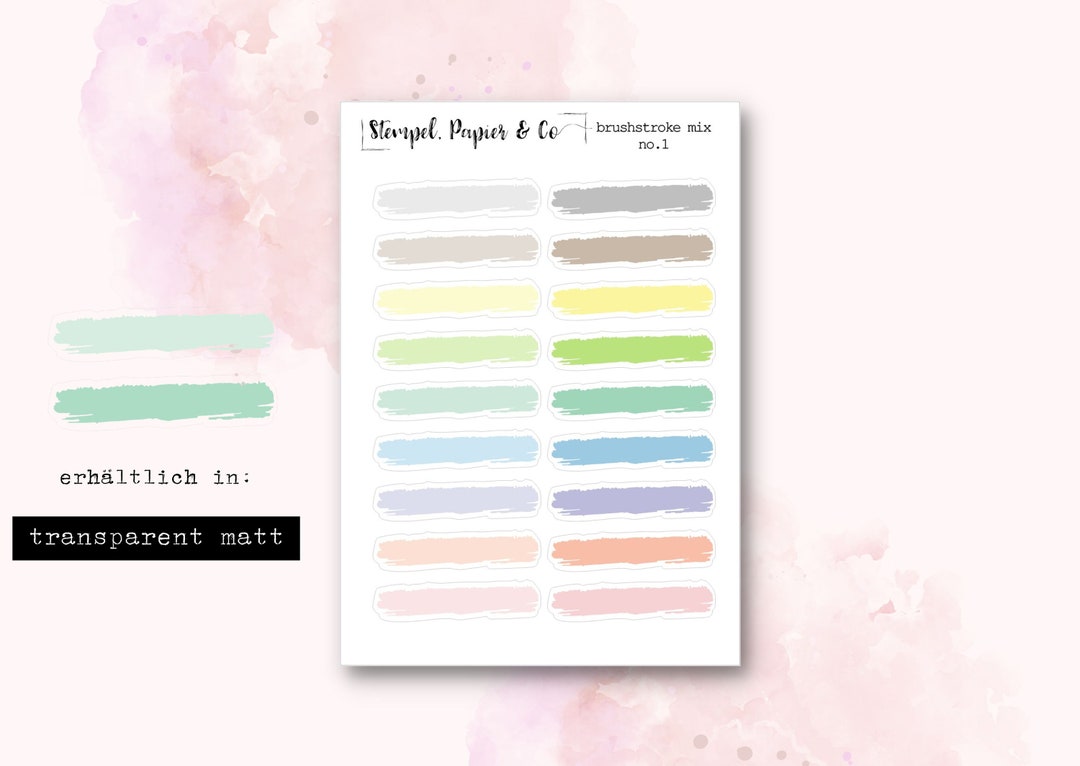 Sticker Sheet Brush Stroke in Transparent Matt Stickers for - Etsy