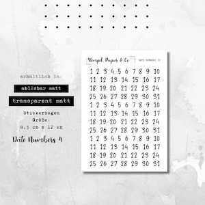 Foglio di adesivi con numeri di data, adesivi rimovibili singolarmente con numeri per la data corrente per bullet journal, agenda o calendario, carattere 4