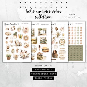 Stickerbogen Boho Sommer Kollektion für Planer und Kalender, 4 Varianten, 3 Papiersorten, Perfekt zum Organisieren & Dekorieren