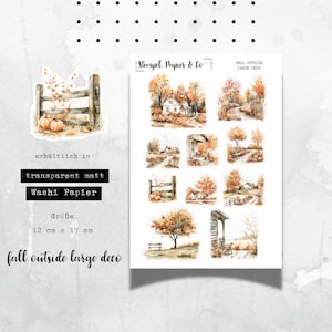 Stickervel met herfstmotieven in de natuur, op het huis in beige tinten, individueel verwijderbare stickers voor bullet journal, planner, kalender