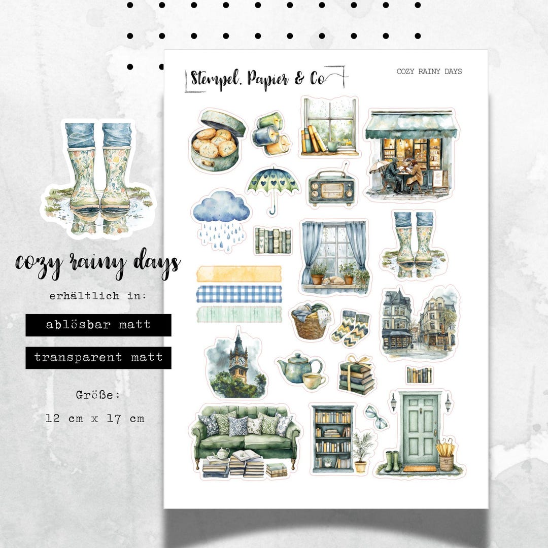 Sticker Sheet Rainy Weather, Individually Removable Stickers for Bullet ...