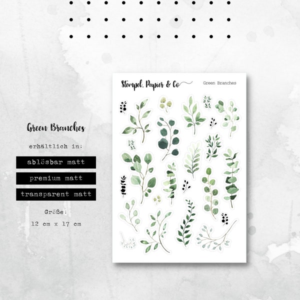 Stickerbogen Eukalyptus, grüne Zweige  | Sticker für Bullet Journal und Planer | Aquarell