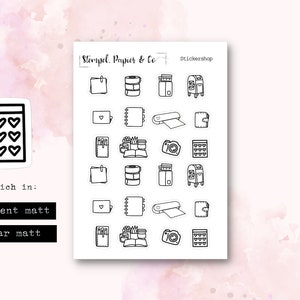 Sticker sheet Stickershop elements black and white, individually removable stickers such as printers, plotters and more for bullet journals, planners, calendars image 1