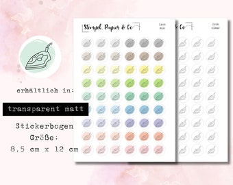 Sticker sheet iron with individually removable circular stickers in transparent matt for bullet journal, planner and calendar