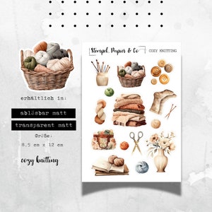 kleiner Stickerbogen mit gemütlichen Strick Motiven, jeweils einzeln ablösbare Sticker zum Dekorieren für Bullet Journal, Planer, Kalender