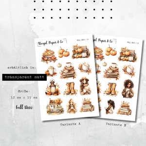 Stickerbogen mit herbstlichen Dekoration Motiven, einzeln ablösbare Sticker transparent matt für Bullet Journal, Planer und Kalender