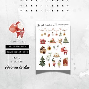 Klein stickervel met kerstmotieven, Scandinavisch design, individueel verwijderbare stickers voor het versieren van bullet journals, kalenders