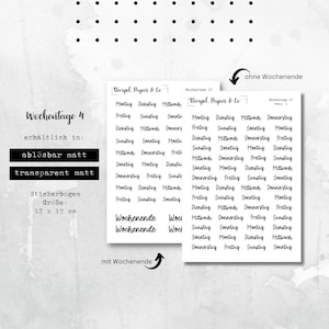 Foglio di adesivi dei giorni feriali, dal lunedì alla domenica, fine settimana in tedesco, adesivi rimovibili individualmente per bullet journal e calendario, carattere 4