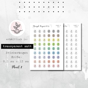Stickerbogen Gartenpflanze, Gartenarbeit, einzeln ablösbare kreisrunde Sticker in transparent matt für Bullet Journal, Planer und Kalender