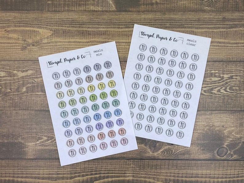 Sticker sheet meal, food, plates and cutlery circular stickers transparent matt Stickers for bullet journal, planners and calendars image 2
