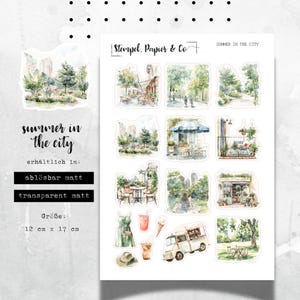 Foglio di adesivi Estate in città, clima estivo, adesivi rimovibili singolarmente per bullet journal, planner e calendario