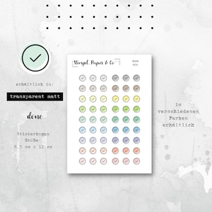 Stickervel met vinkje, klaar | ronde stickers transparant mat | Stickers voor bullet journal, planners en kalenders