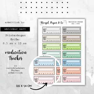Stickerbogen Tracker für Medikamente, Boxen in verschiedenen Farben oder als Mix, einzeln ablösbare Sticker für Bullet Journal und Kalender
