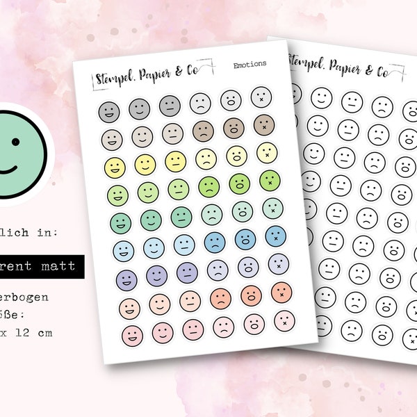 Stickerbogen verschiedene Emotion Stickern 1 cm | kreisrunde Sticker transparent matt | Sticker für Bullet Journal, Planer und Kalender