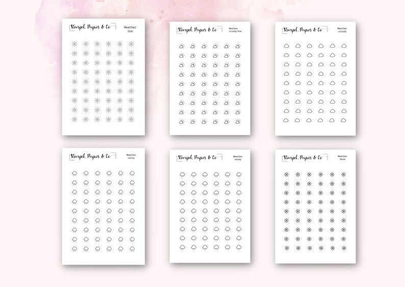 Weather sticker sheet, weather symbols, sun, rain, etc., circular stickers, transparent, matt Stickers for bullet journals, planners and calendars image 2