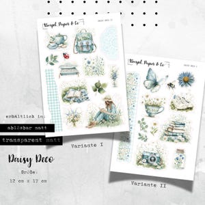 Gänseblümchen Stickerbogen für Planer, Kalender und Bullet Journal, 2 Varianten, 2 Papiersorten, Perfekt zum Organisieren & Dekorieren, blau